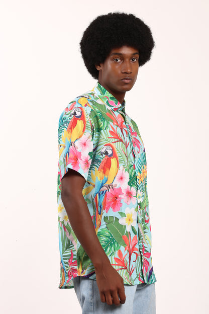 Camisa Hawaiana Playera Caribeña de Caballero Estampado Lapas Fondo Selva