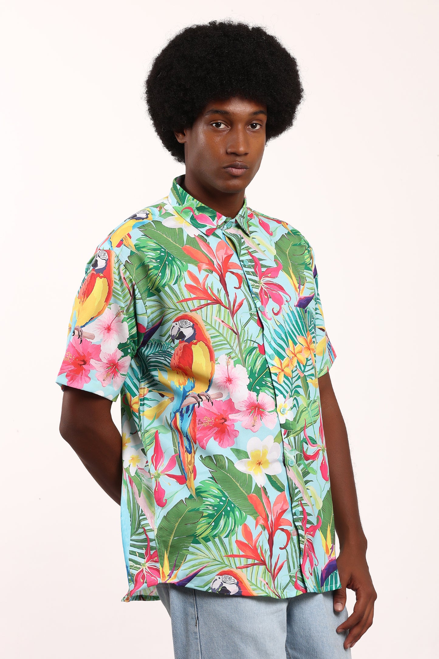 Camisa Hawaiana Playera Caribeña de Caballero Estampado Lapas Fondo Selva