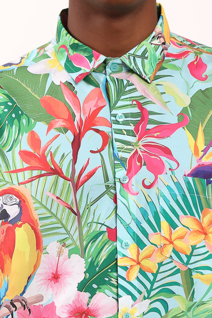Camisa Hawaiana Playera Caribeña de Caballero Estampado Lapas Fondo Selva