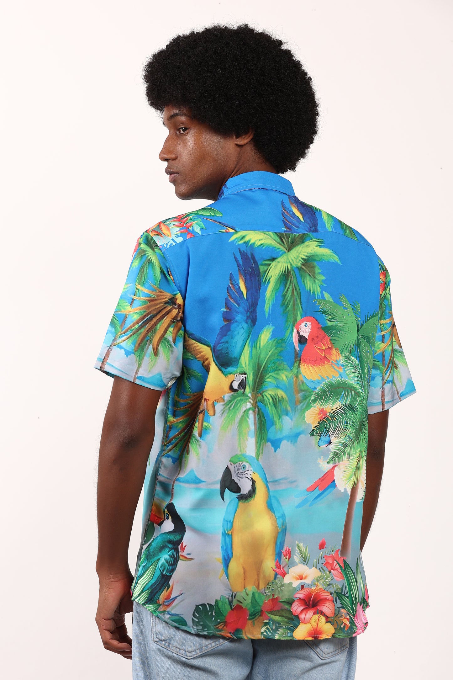 Men's Hawaiian Caribbean Beach Shirt with Limpet and Toucan Print