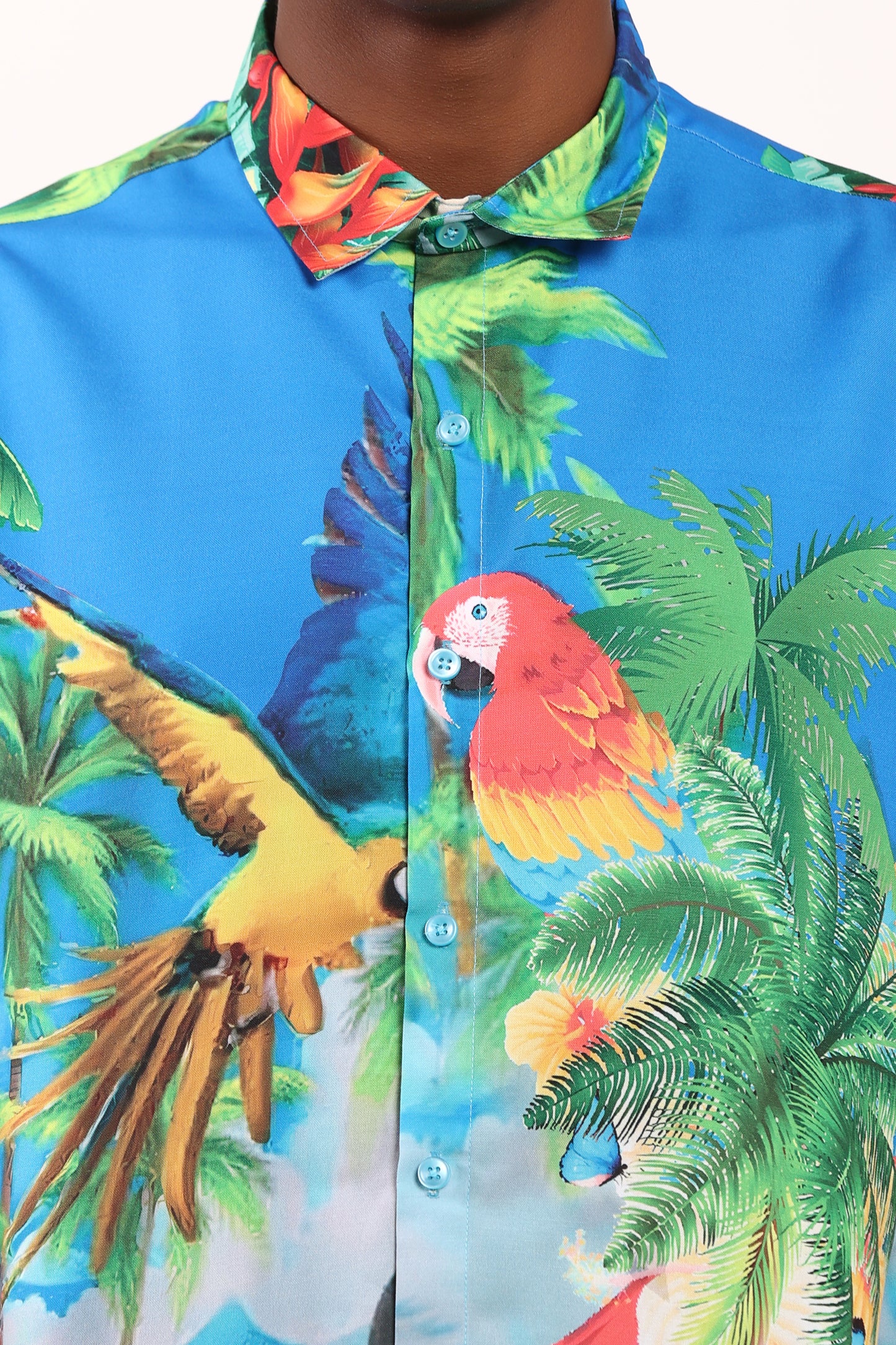 Men's Hawaiian Caribbean Beach Shirt with Limpet and Toucan Print