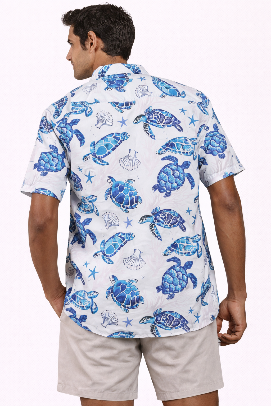 Camisa Hawaiana Playera Caribeña de Caballero Estampado Tortugas Azules