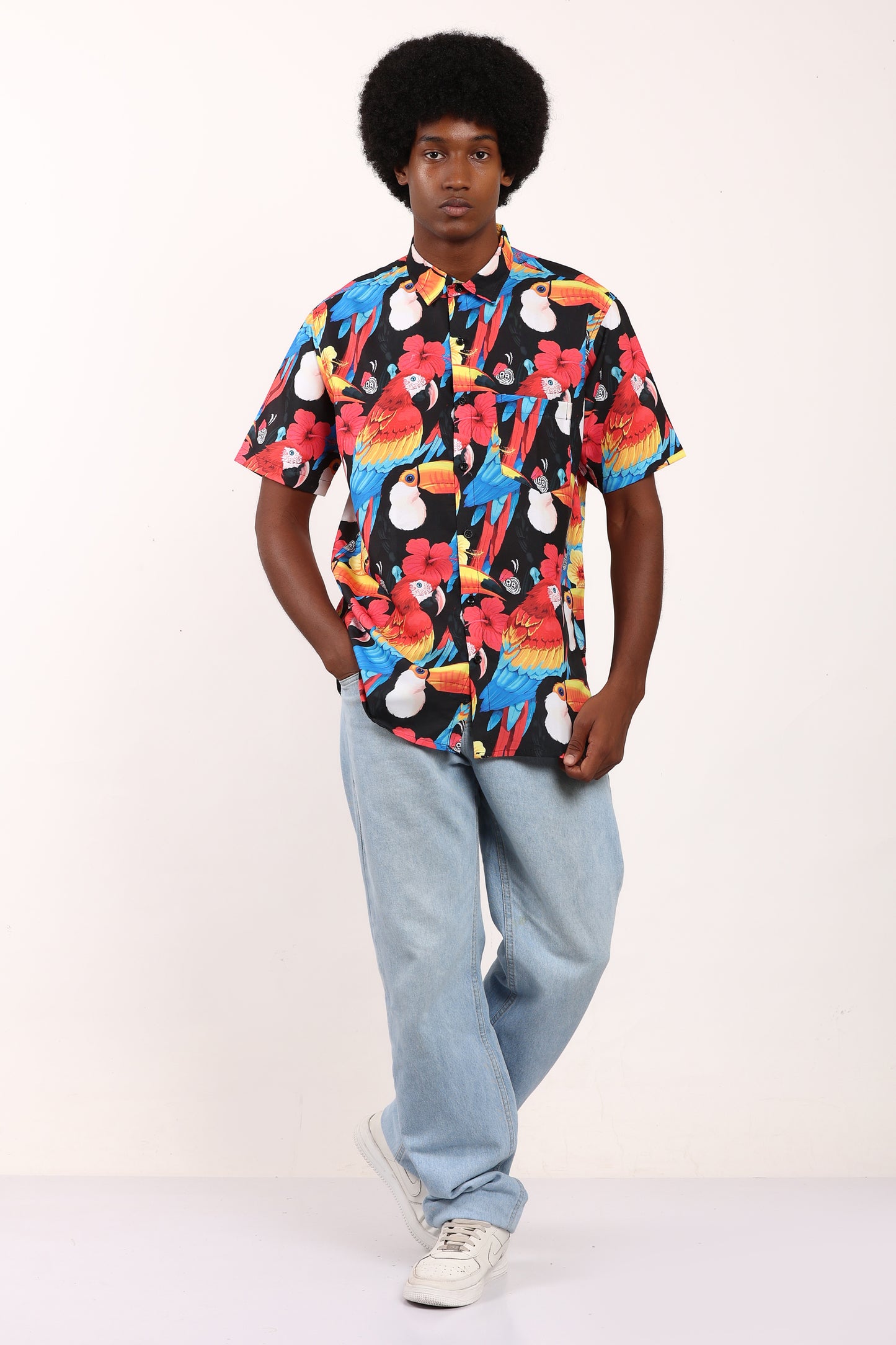 Men's Hawaiian Caribbean Beach Shirt Black Limpets Print