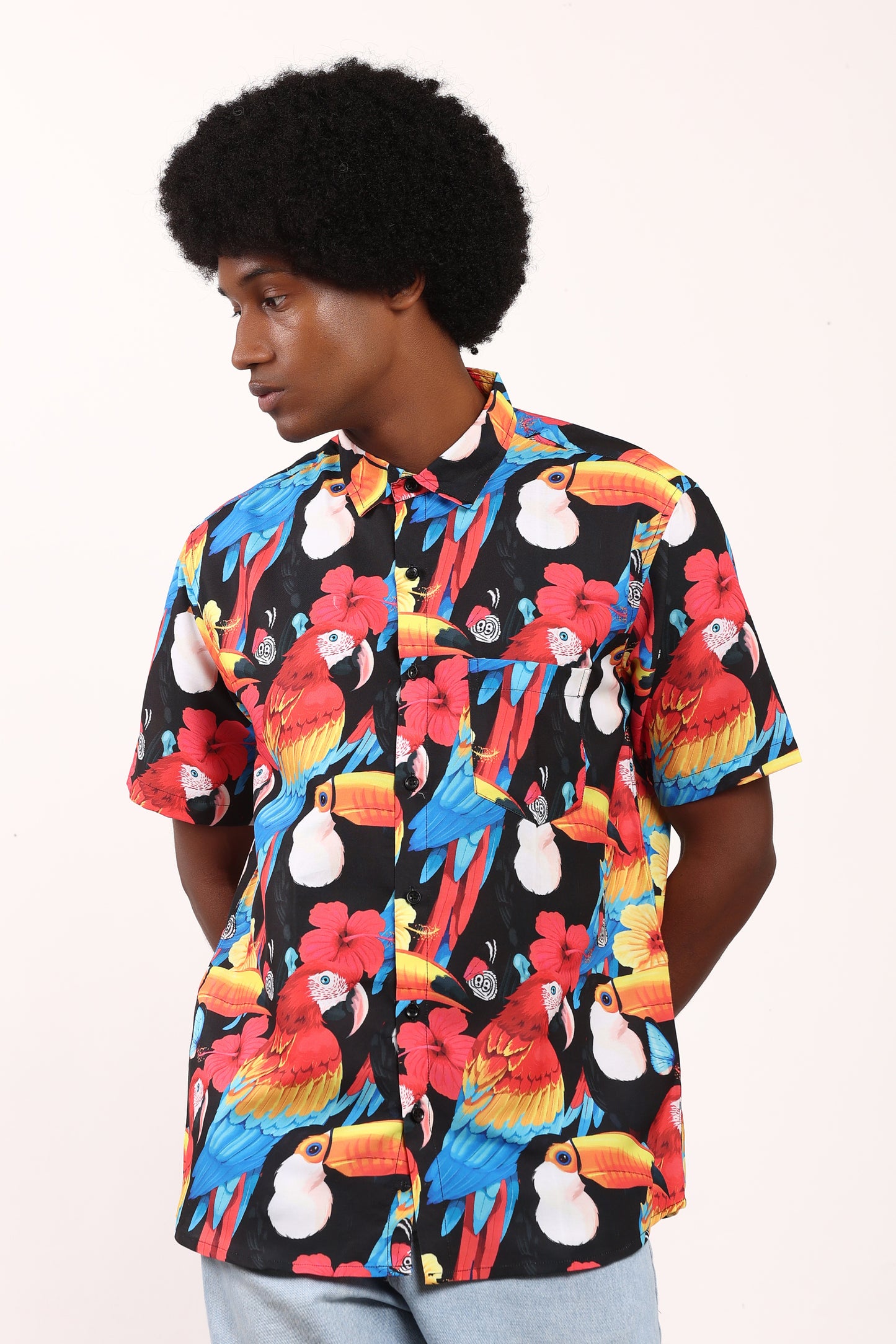 Men's Hawaiian Caribbean Beach Shirt Black Limpets Print