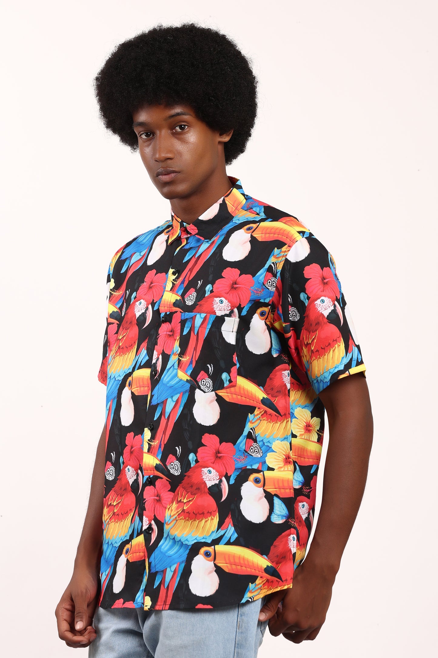 Men's Hawaiian Caribbean Beach Shirt Black Limpets Print