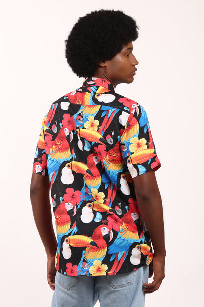 Men's Hawaiian Caribbean Beach Shirt Black Limpets Print