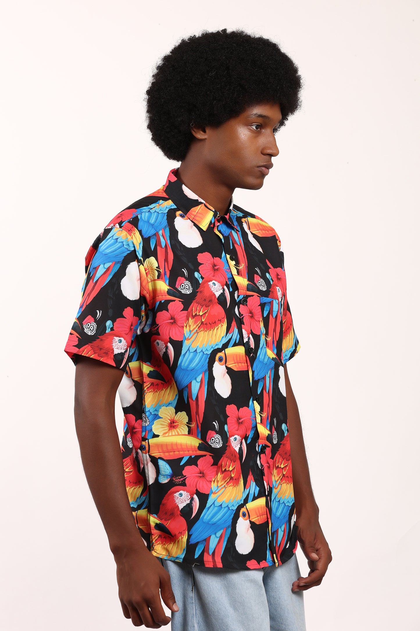Men's Hawaiian Caribbean Beach Shirt Black Limpets Print