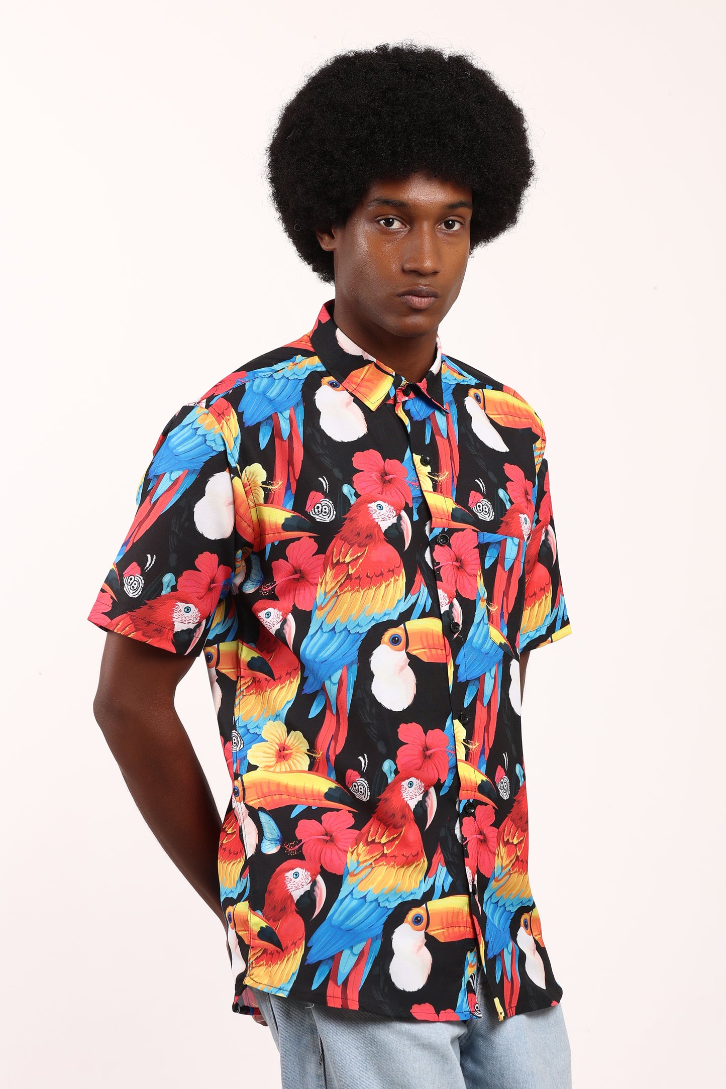Men's Hawaiian Caribbean Beach Shirt Black Limpets Print