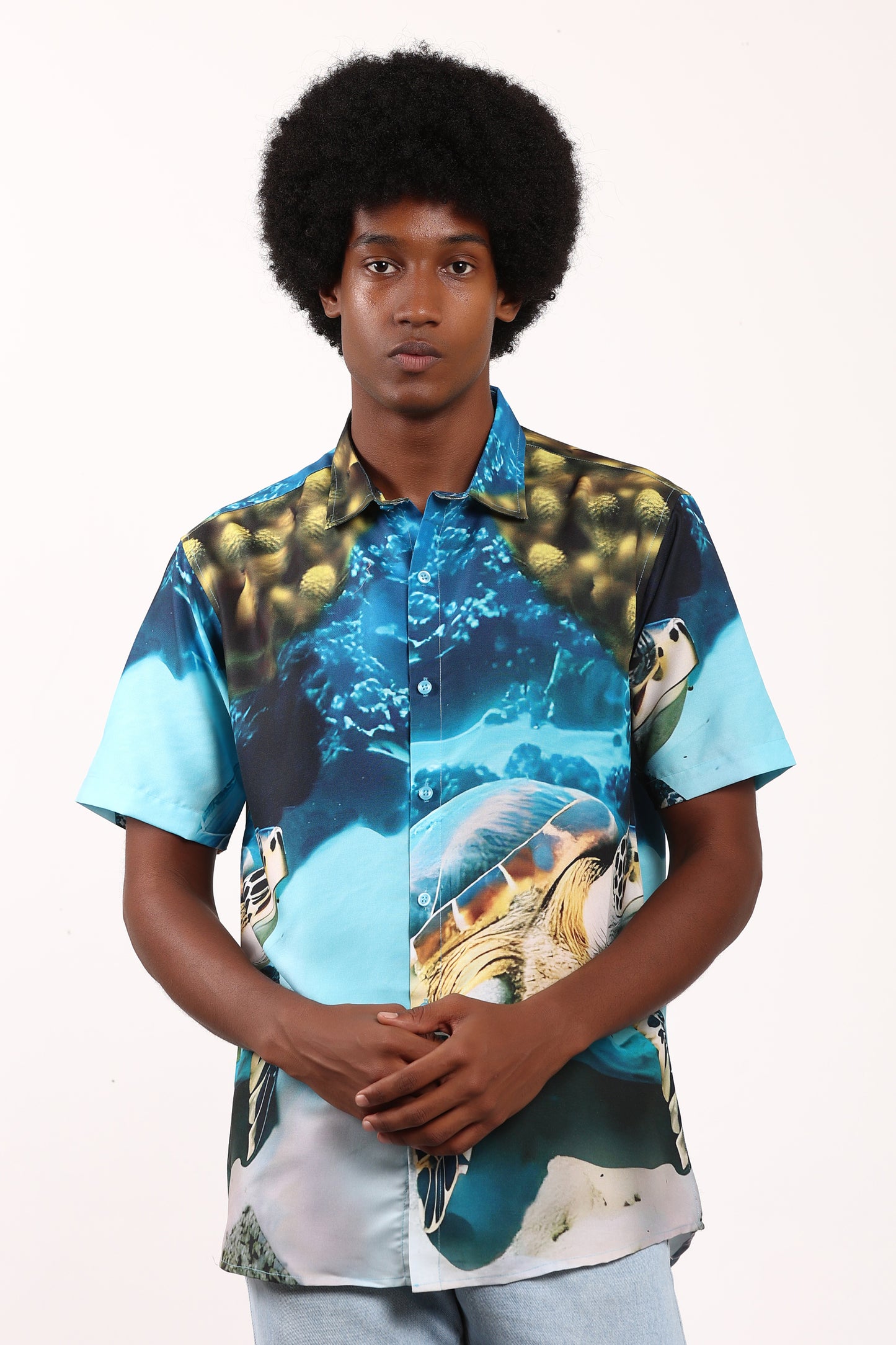 Camisa Hawaiana Playera Caribeña de Caballero Estampado Tortugas Grandes