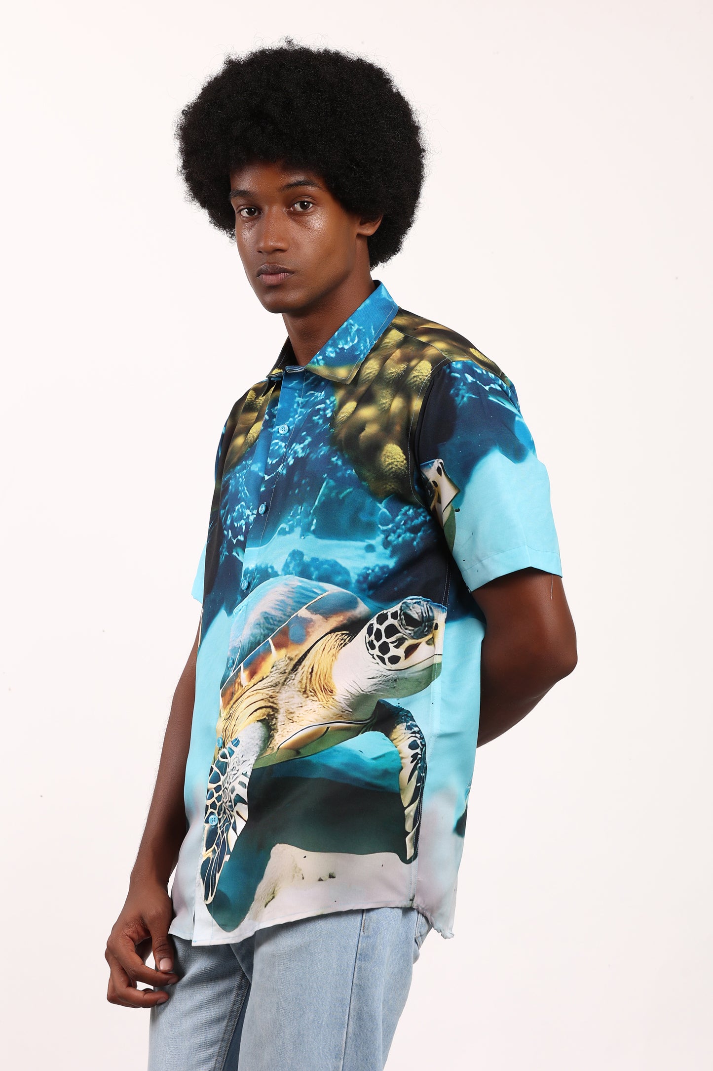 Camisa Hawaiana Playera Caribeña de Caballero Estampado Tortugas Grandes