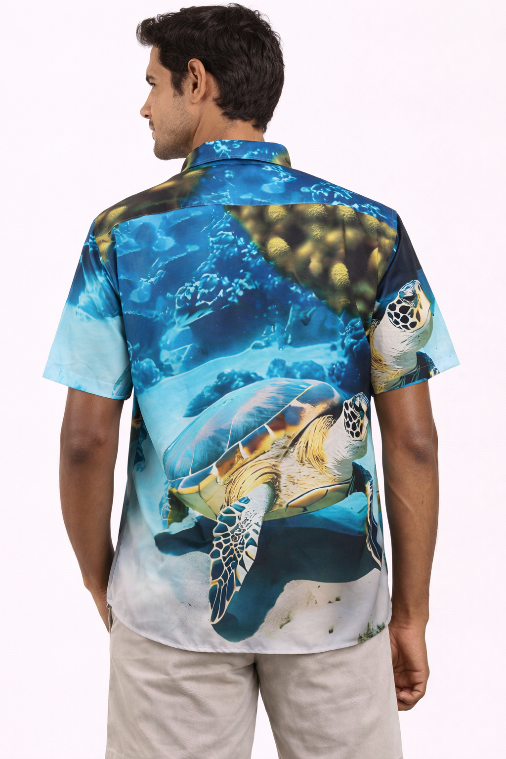 Camisa Hawaiana Playera Caribeña de Caballero Estampado Tortugas Grandes