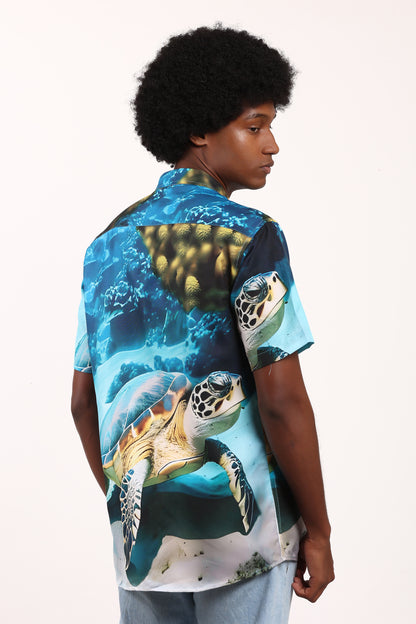 Camisa Hawaiana Playera Caribeña de Caballero Estampado Tortugas Grandes