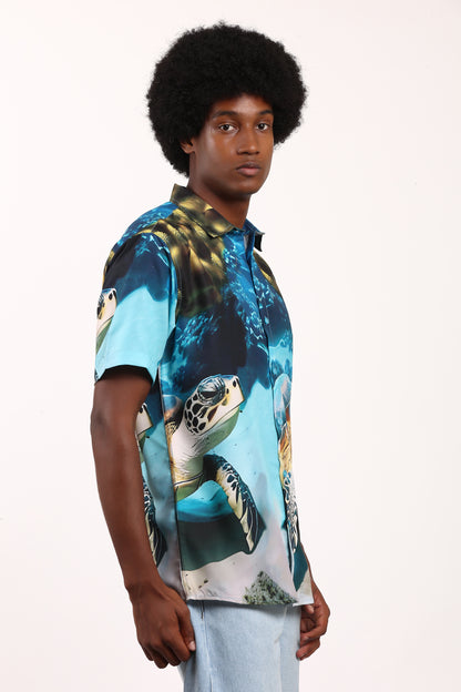 Camisa Hawaiana Playera Caribeña de Caballero Estampado Tortugas Grandes