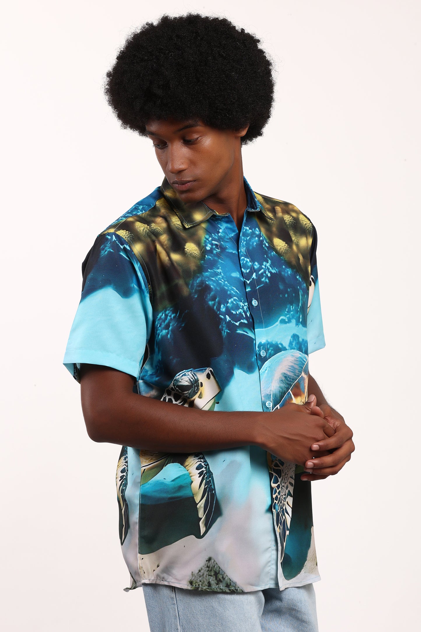 Camisa Hawaiana Playera Caribeña de Caballero Estampado Tortugas Grandes
