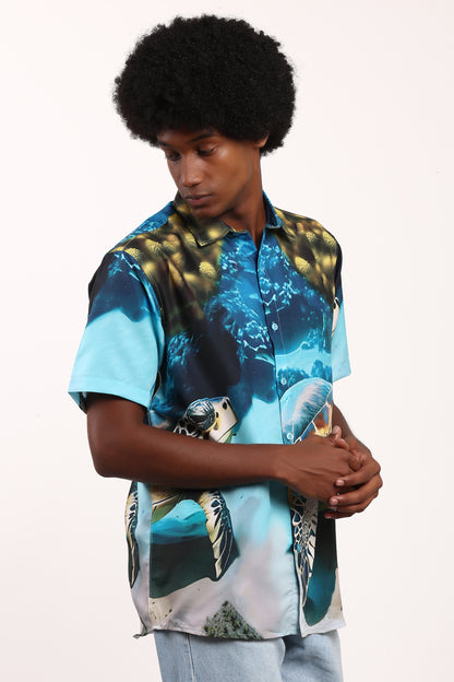 Camisa Hawaiana Playera Caribeña de Caballero Estampado Tortugas Grandes