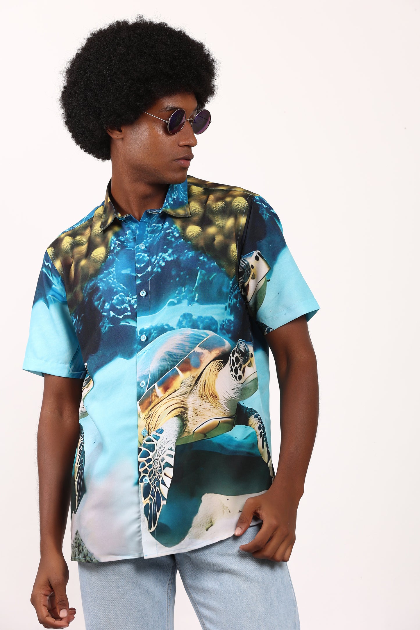 Camisa Hawaiana Playera Caribeña de Caballero Estampado Tortugas Grandes