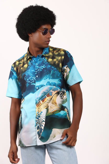 Camisa Hawaiana Playera Caribeña de Caballero Estampado Tortugas Grandes