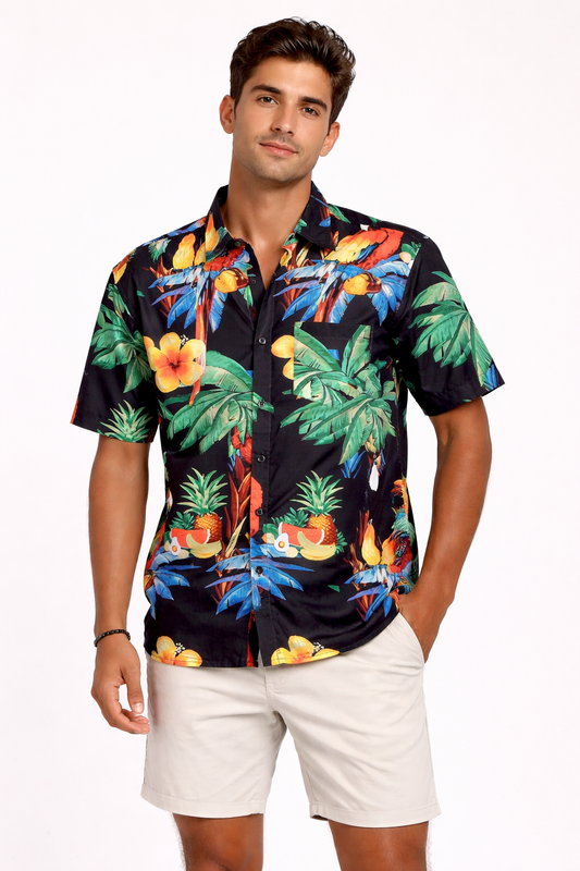 Camisa Hawaiana Playera Caribeña de Caballero Estampado Flores