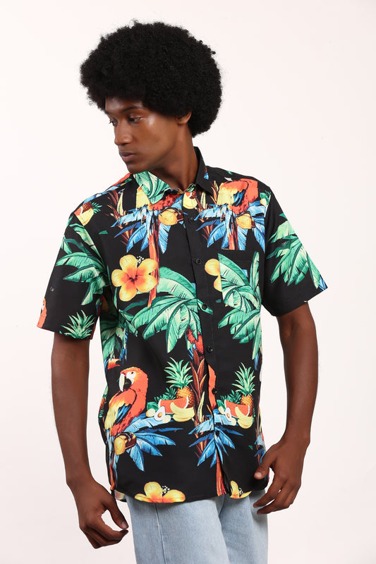 Camisa Hawaiana Playera Caribeña de Caballero Estampado Flores