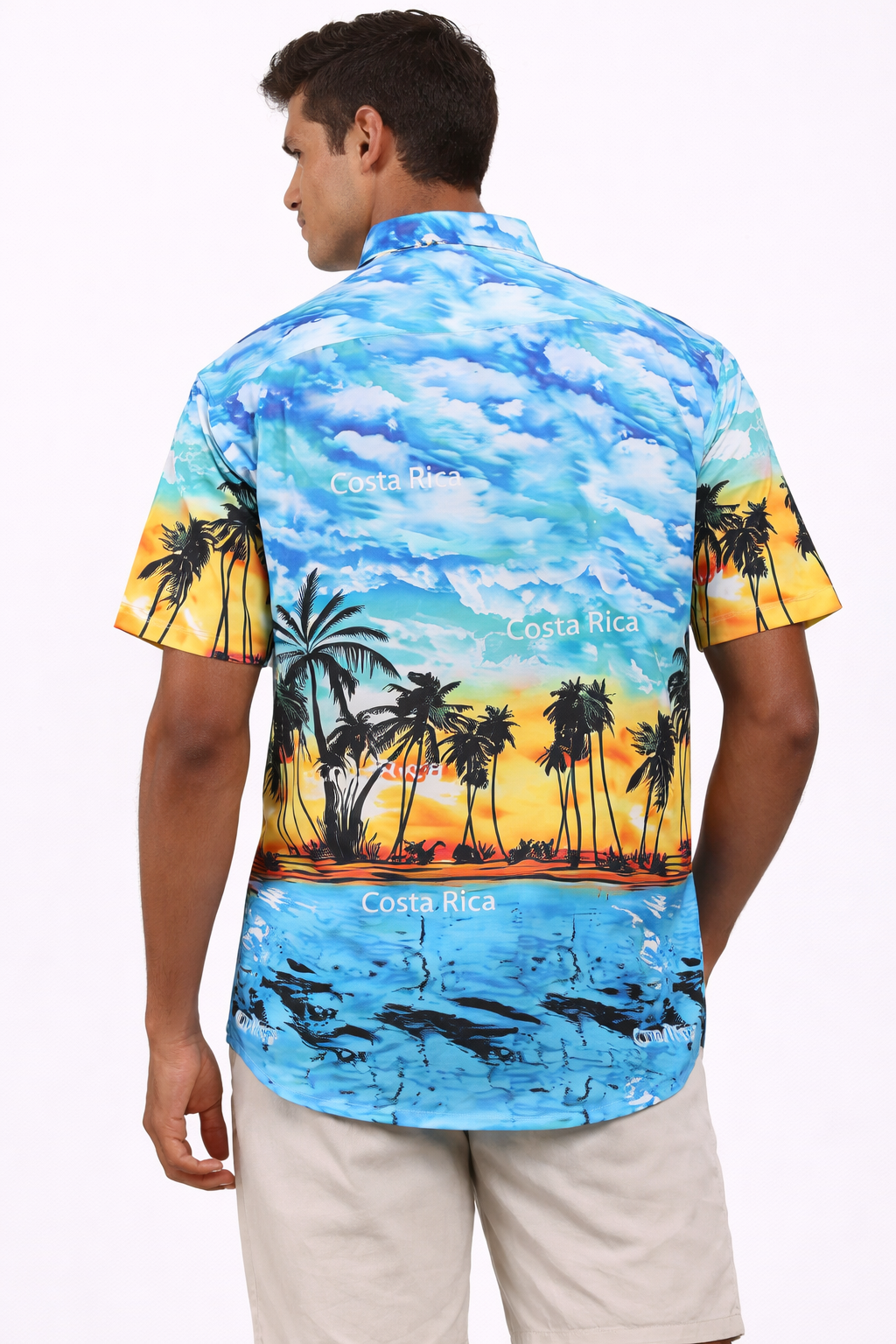 Men's Hawaiian Caribbean Beach Shirt Palm Tree Print Costa Rica