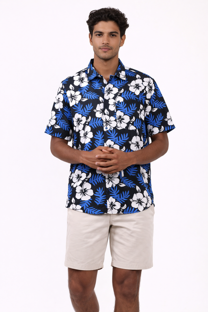 Men's Caribbean Beach Hawaiian Shirt Tropical Leaves and Flowers Print