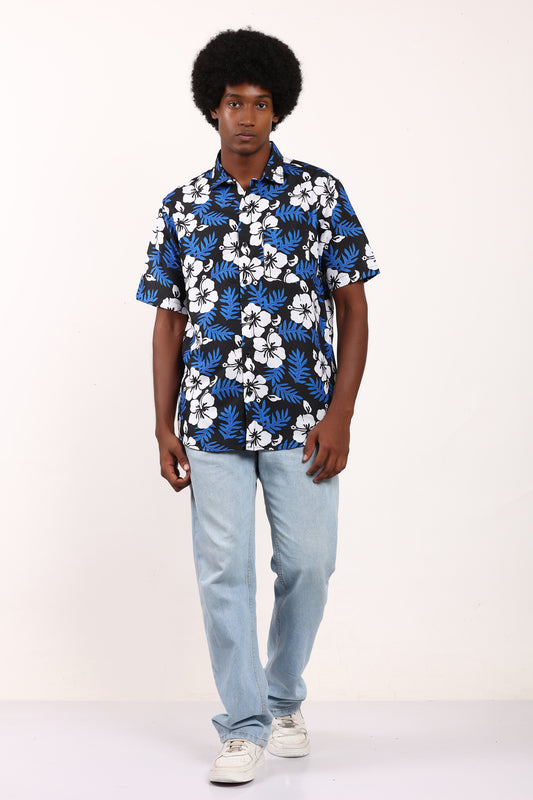 Camisa Hawaiana Playera Caribeña de Caballero Estampado Tropical Hojas y Flores