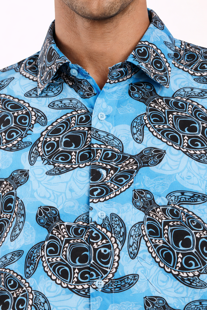 Camisa Hawaiana Playera Caribeña de Caballero Estampado Tortuga Oceánica