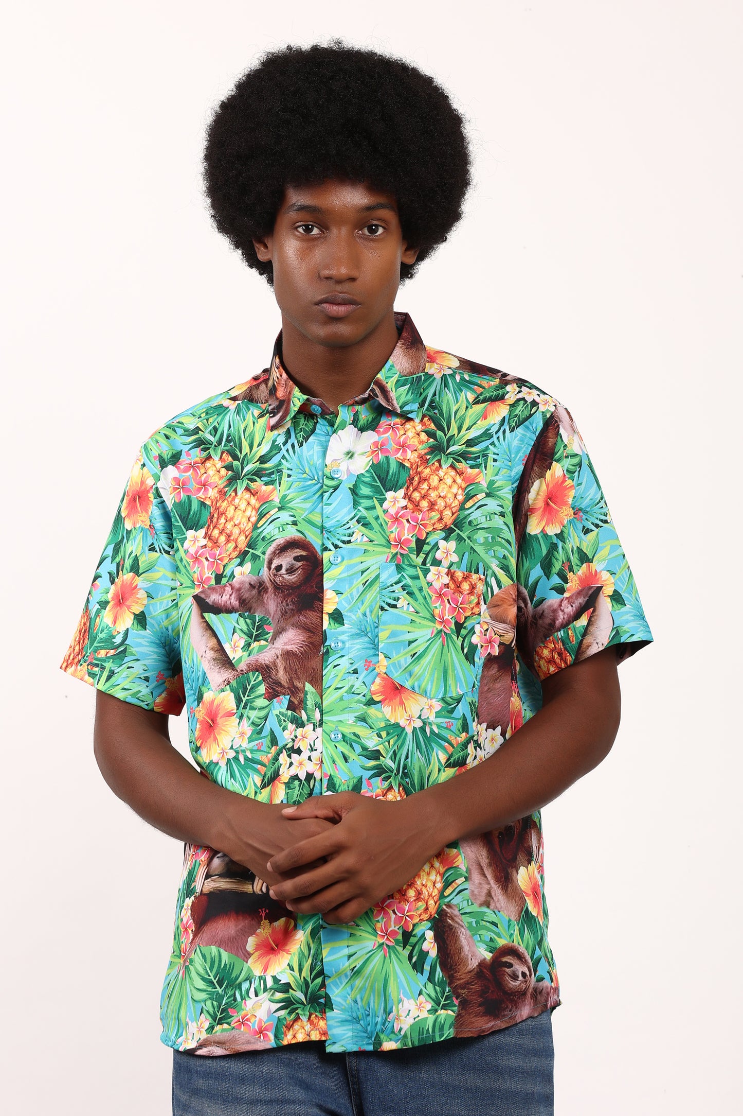 Camisa Hawaiana Playera Caribeña de Caballero Oso Perezoso
