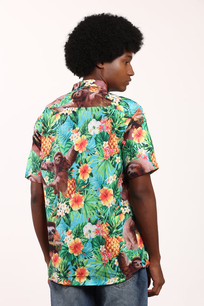 Camisa Hawaiana Playera Caribeña de Caballero Estampado Oso Pina