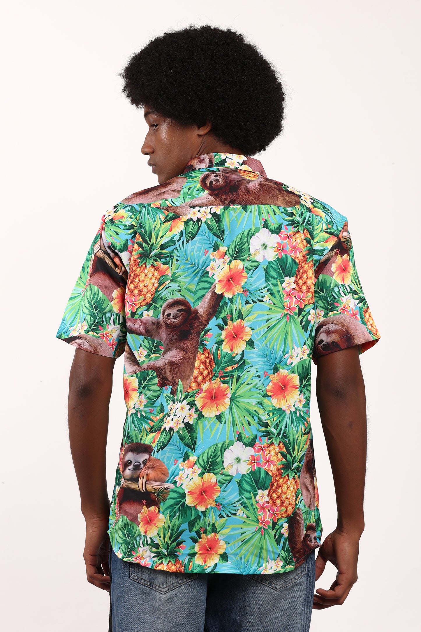 Camisa Hawaiana Playera Caribeña de Caballero Estampado Oso Pina