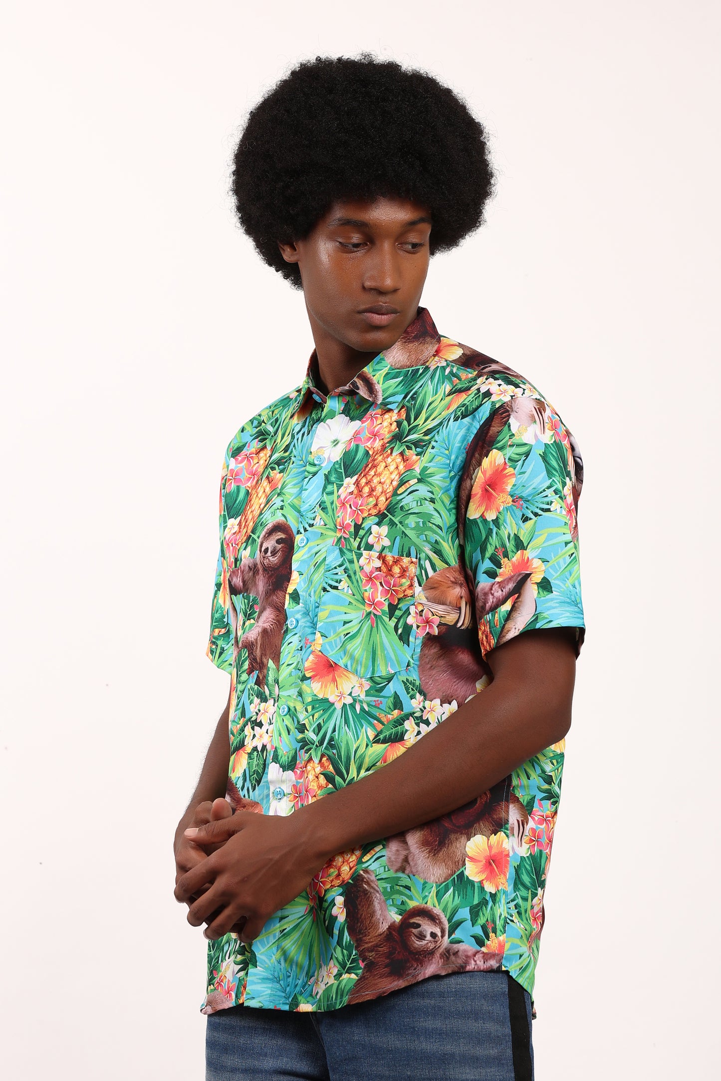 Camisa Hawaiana Playera Caribeña de Caballero Estampado Oso Pina