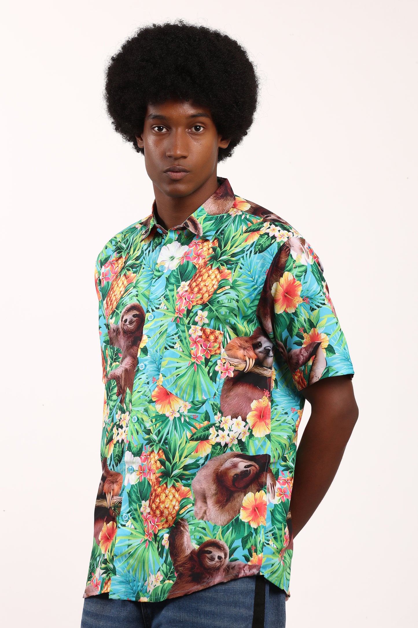 Camisa Hawaiana Playera Caribeña de Caballero Estampado Oso Pina