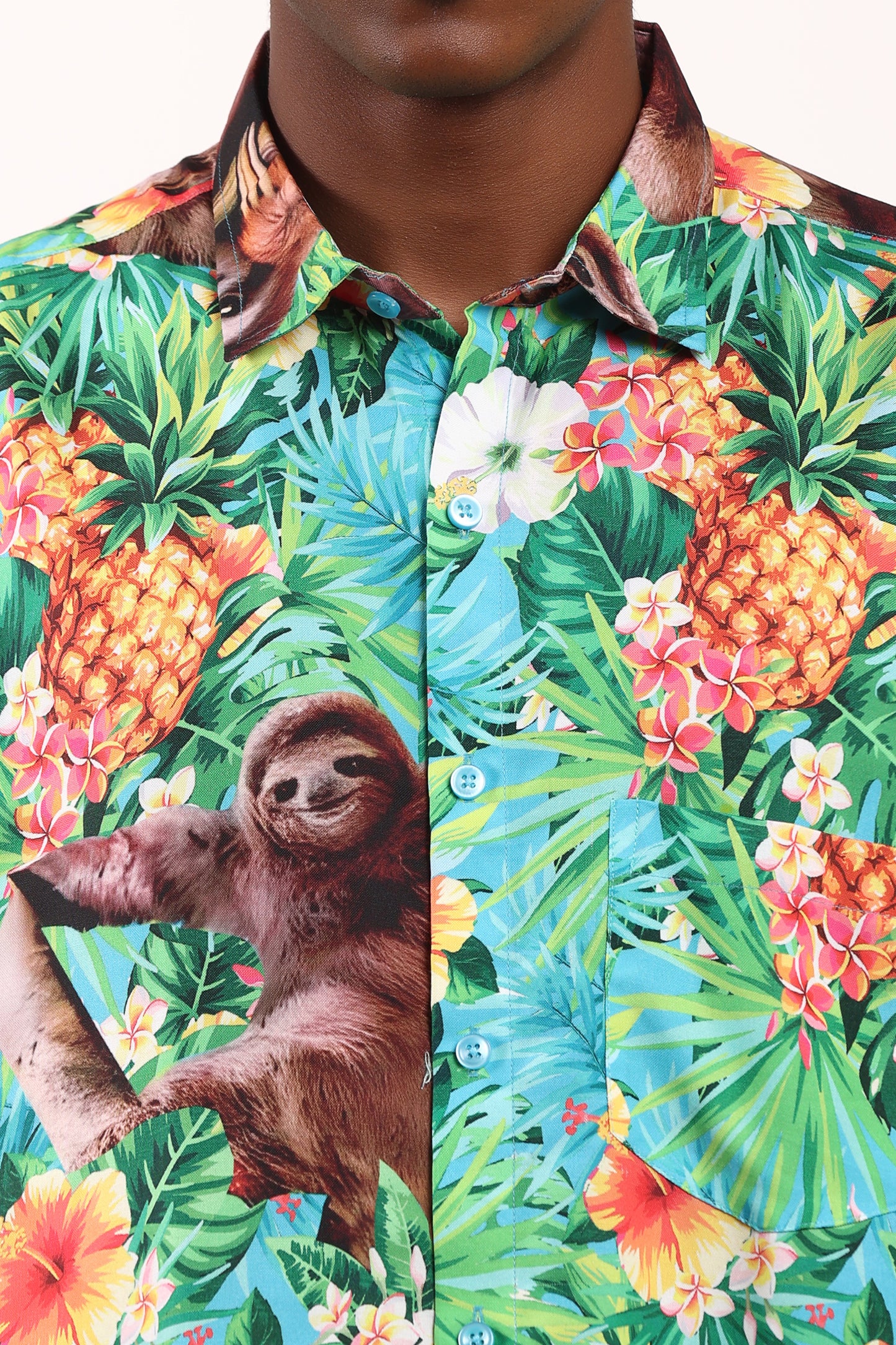 Camisa Hawaiana Playera Caribeña de Caballero Oso Perezoso