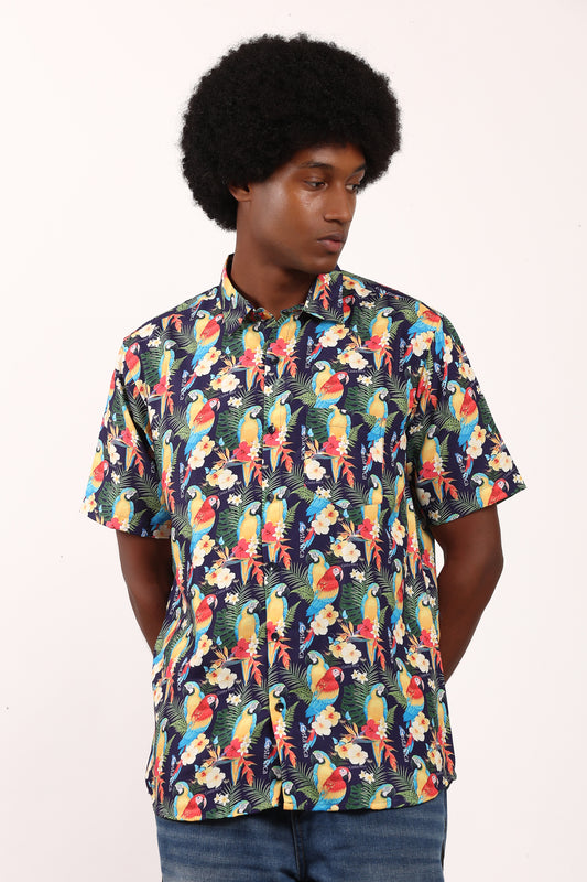 Camisa Hawaiana Playera Caribeña de Caballero Estampado Lapas Pequeñas