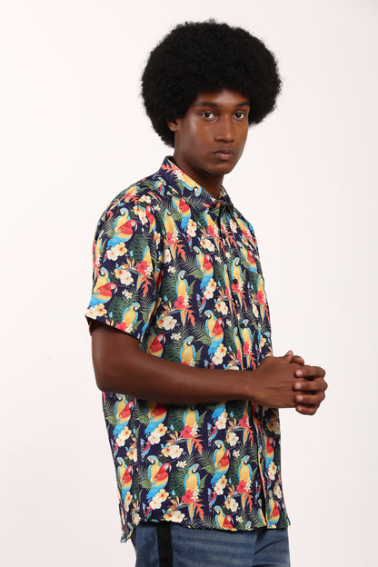 Camisa Hawaiana Playera Caribeña de Caballero Estampado Lapas Pequeñas