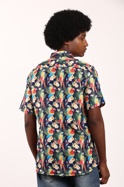 Camisa Hawaiana Playera Caribeña de Caballero Estampado Lapas Pequeñas