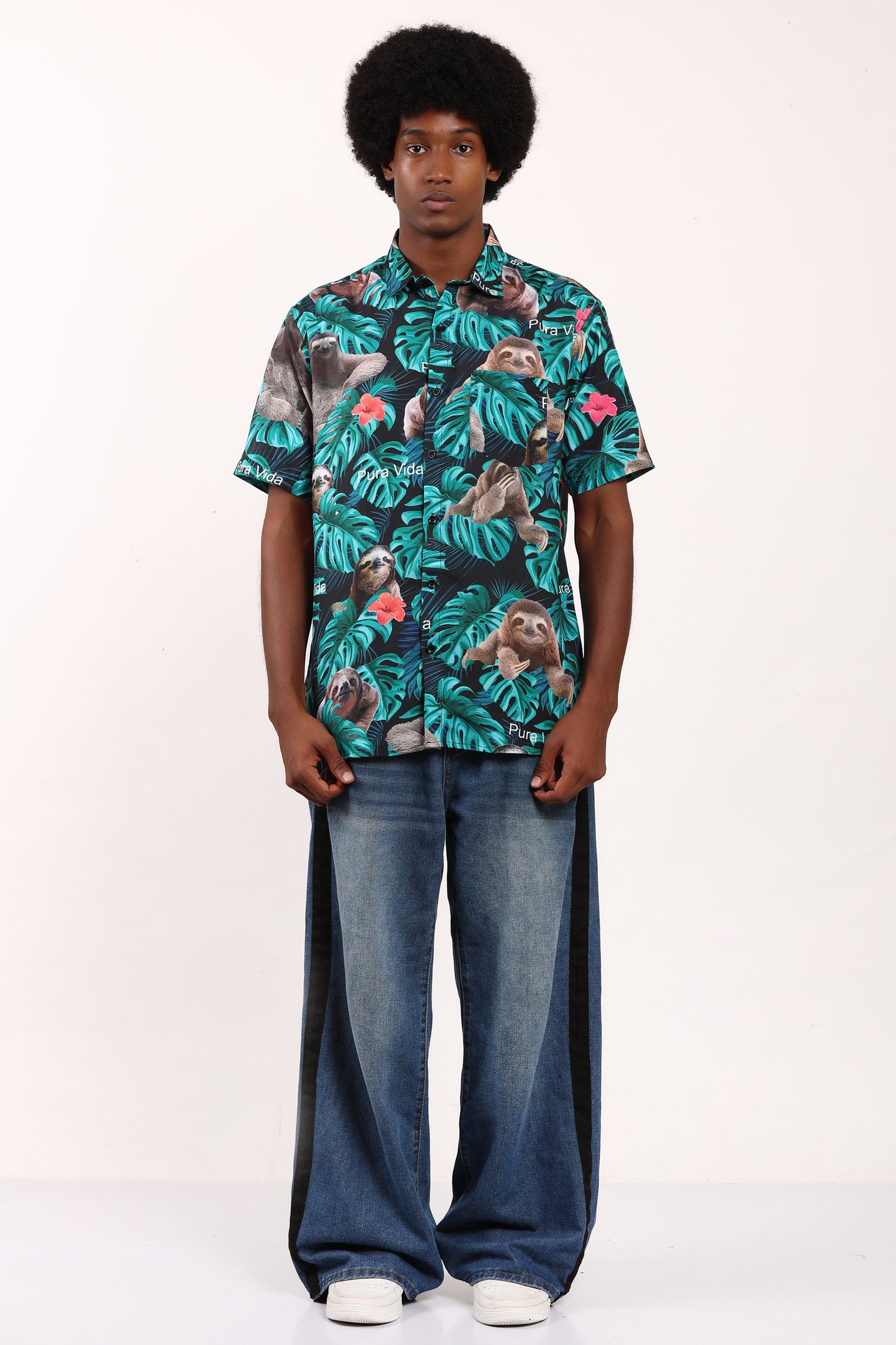 Men's Caribbean Beach Hawaiian Shirt Sloth Pura Vida Print