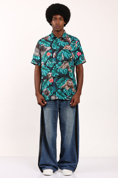 Men's Caribbean Beach Hawaiian Shirt Sloth Pura Vida Print