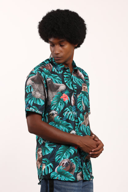 Men's Caribbean Beach Hawaiian Shirt Sloth Pura Vida Print