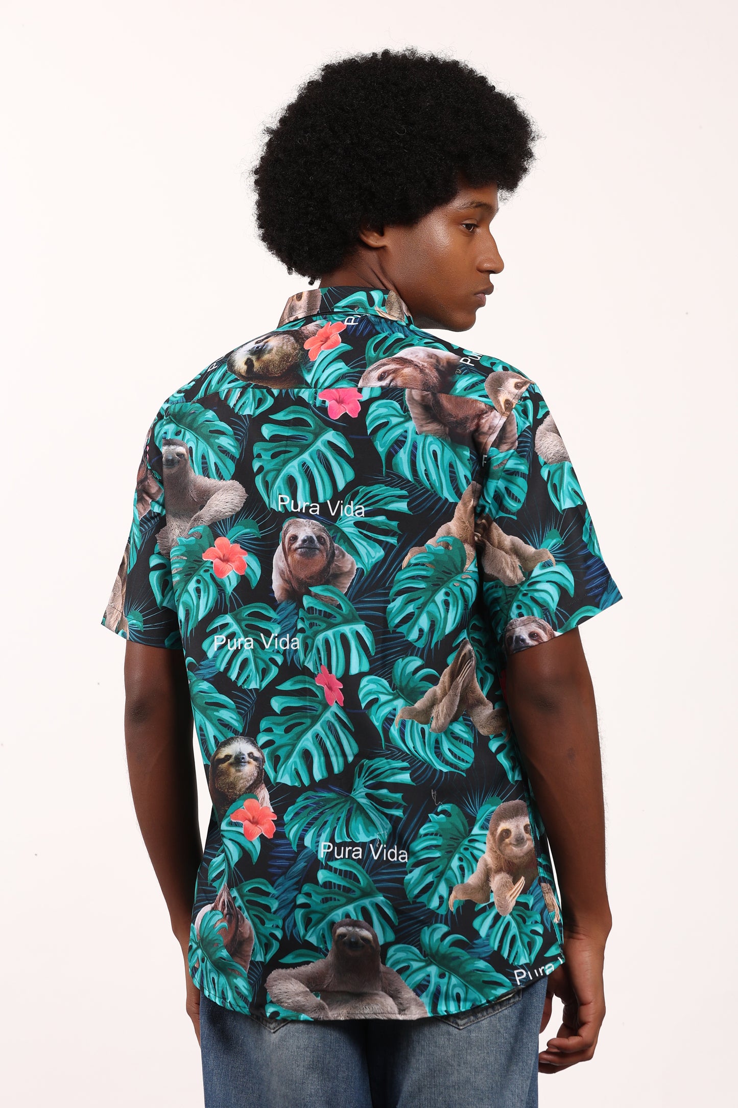 Men's Caribbean Beach Hawaiian Shirt Sloth Pura Vida Print