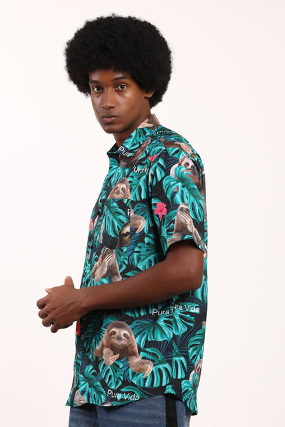 Men's Caribbean Beach Hawaiian Shirt Sloth Pura Vida Print