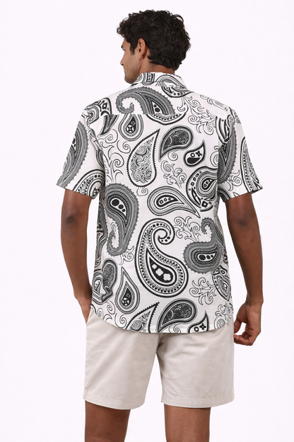 Camisa Hawaiana Playera Caribeña de Caballero Estampado Bacteria Blancas