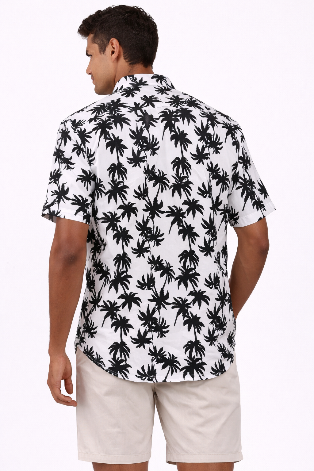 Men's Caribbean Beach Hawaiian Shirt with Palm Tree Print on White Background