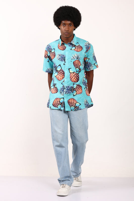 Camisa Hawaiana Playera Caribeña de Caballero Estampado Pina