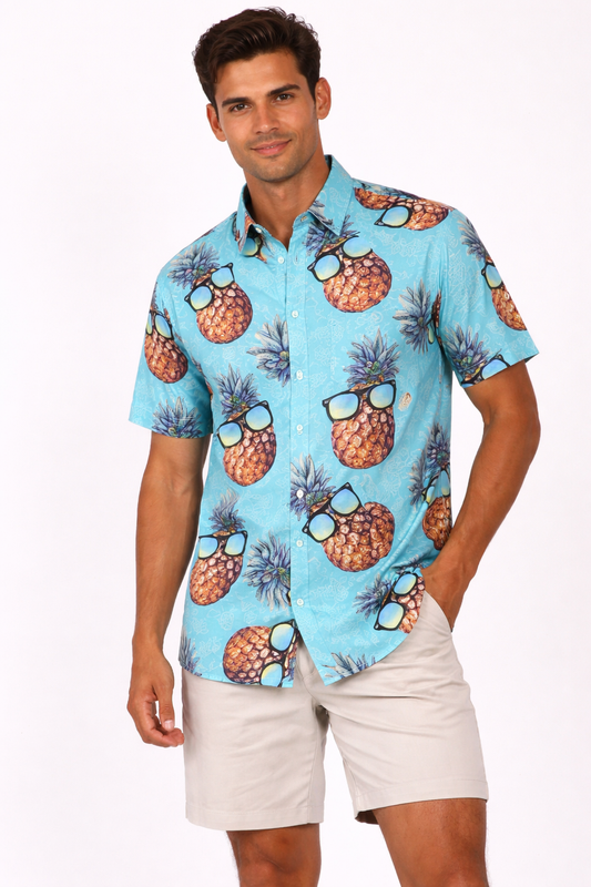 Camisa Hawaiana Playera Caribeña de Caballero Estampado Pina