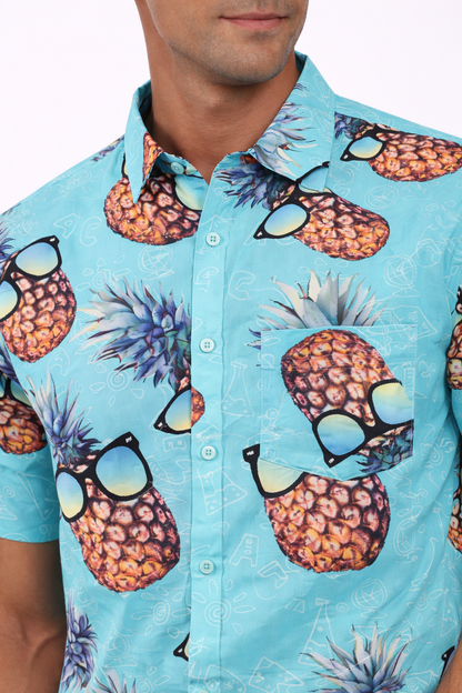 Camisa Hawaiana Playera Caribeña de Caballero Estampado Pina