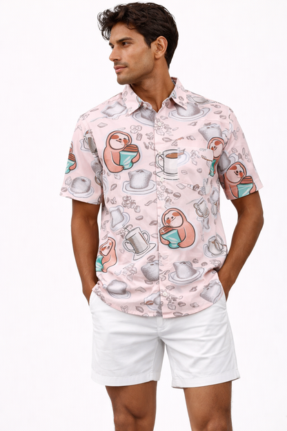 Men's Caribbean Hawaiian Beach Shirt Comic Bear Print