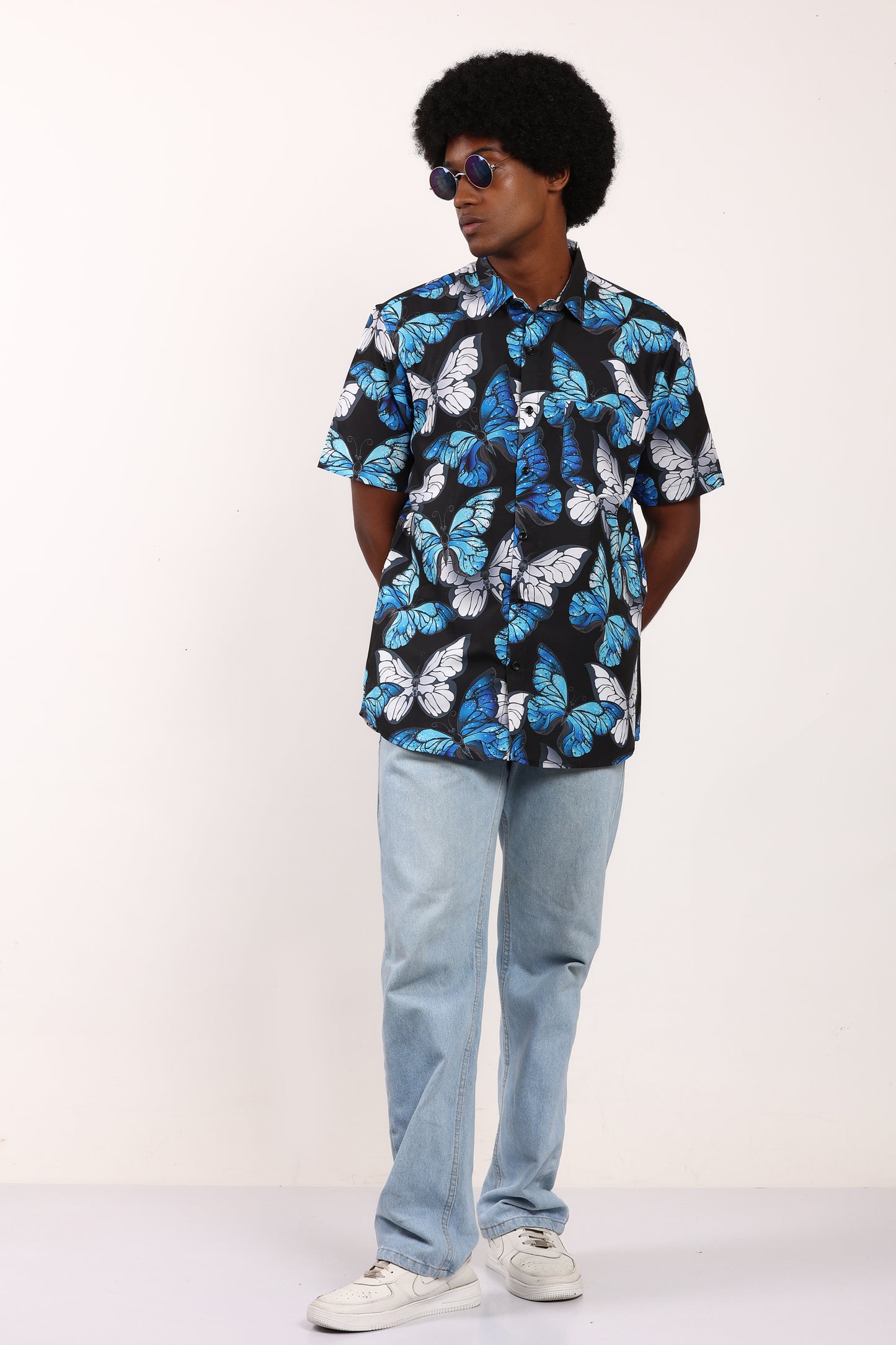 Men's Caribbean Beach Hawaiian Shirt with Butterfly Print