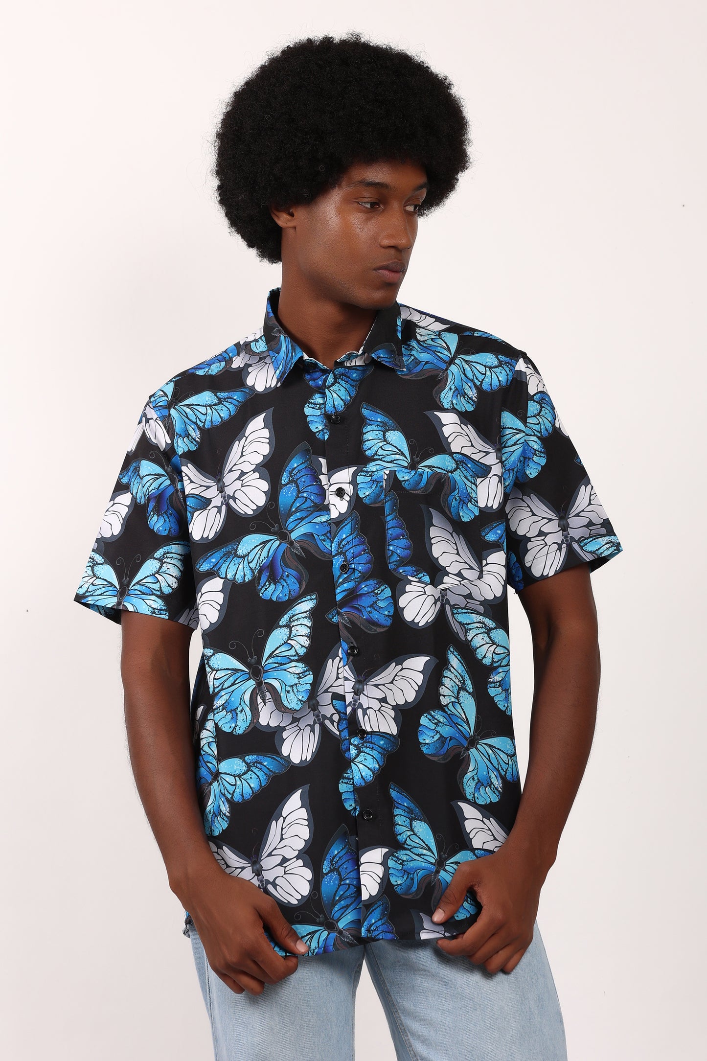 Men's Caribbean Beach Hawaiian Shirt with Butterfly Print