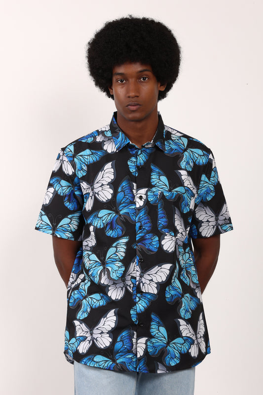 Camisa Hawaiana Playera Caribeña de Caballero Estampado Mariposas